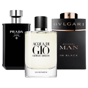 Box of 3 Perfumes: Bvlgari In Black, Giorgio Armani Acqua Di Gio, and L'Homme Prada Intense 100ml